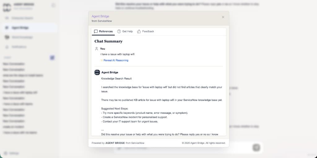 Agent Bridge chat summary modal