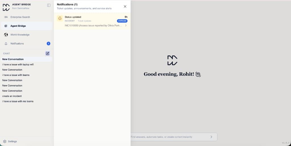 Agent Bridge notifications panel